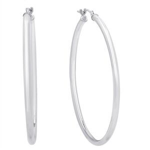 10K White Gold 1 1/2 inch Classic Round Hoop Earrings